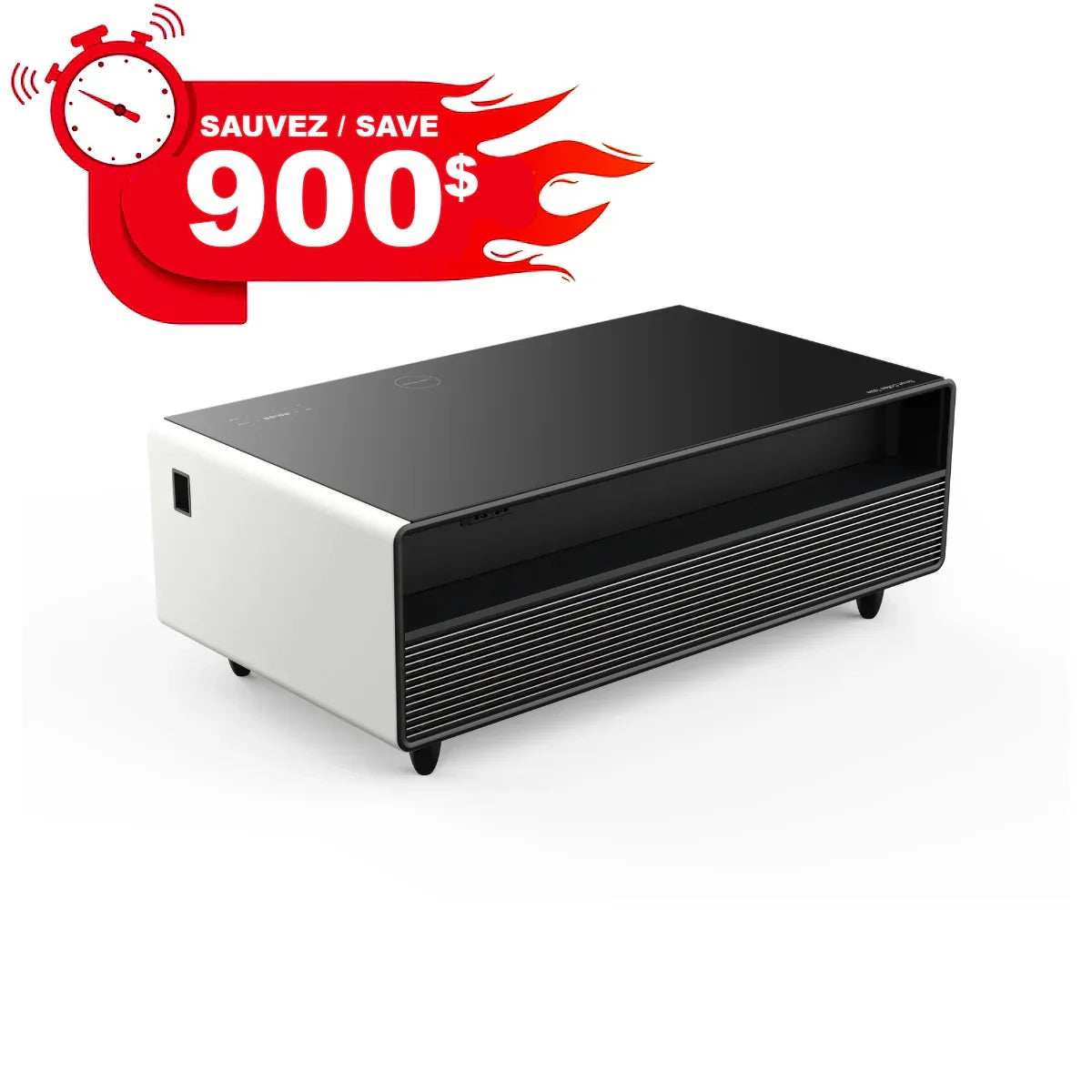 SERA Smart Coffee Table with Refrigerated Drawers, Bluetooth Speakers, Wireless Charging & LED Touch Control - White / Dark Grey / Brown