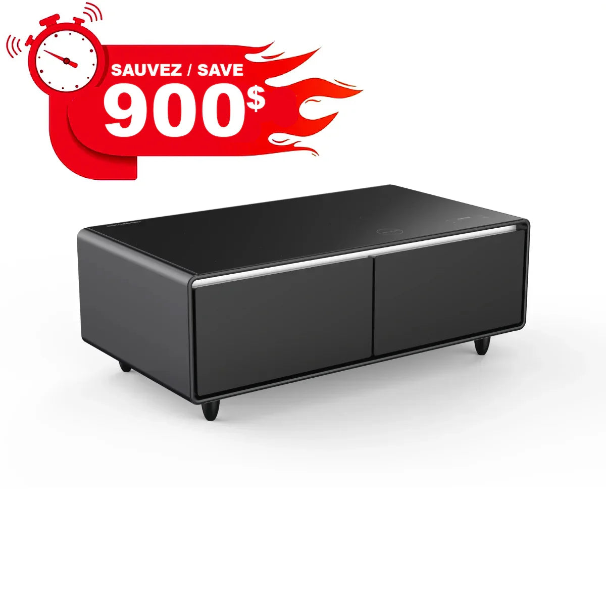 SERA Smart Coffee Table with Refrigerated Drawers, Bluetooth Speakers, Wireless Charging & LED Touch Control - White / Dark Grey / Brown