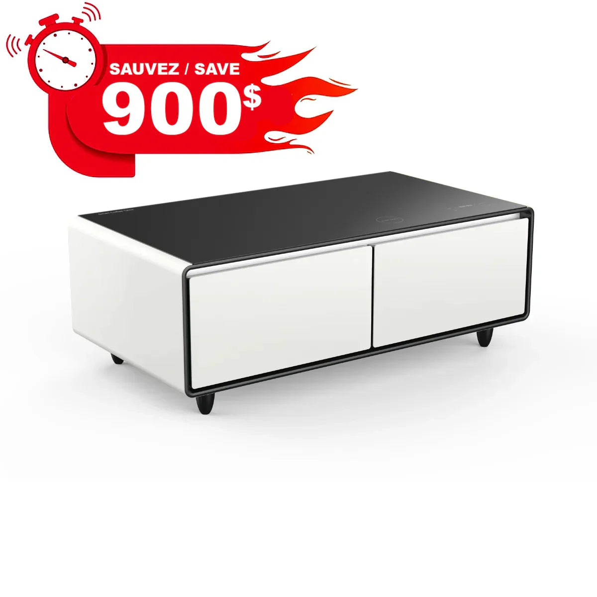 SERA Smart Coffee Table with Refrigerated Drawers, Bluetooth Speakers, Wireless Charging & LED Touch Control - White / Dark Grey / Brown