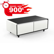 SERA Smart Coffee Table with Refrigerated Drawers, Bluetooth Speakers, Wireless Charging & LED Touch Control - White / Dark Grey / Brown