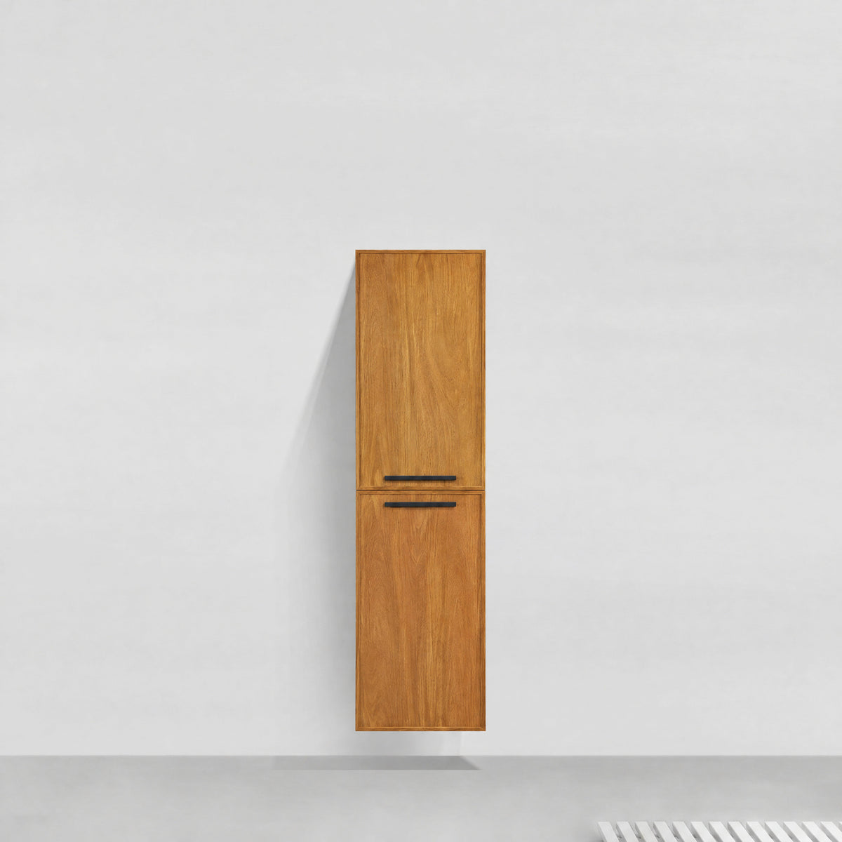 Armoire à Linge Murale de Salle de Bain avec Poignées - Noyer Miel Doré