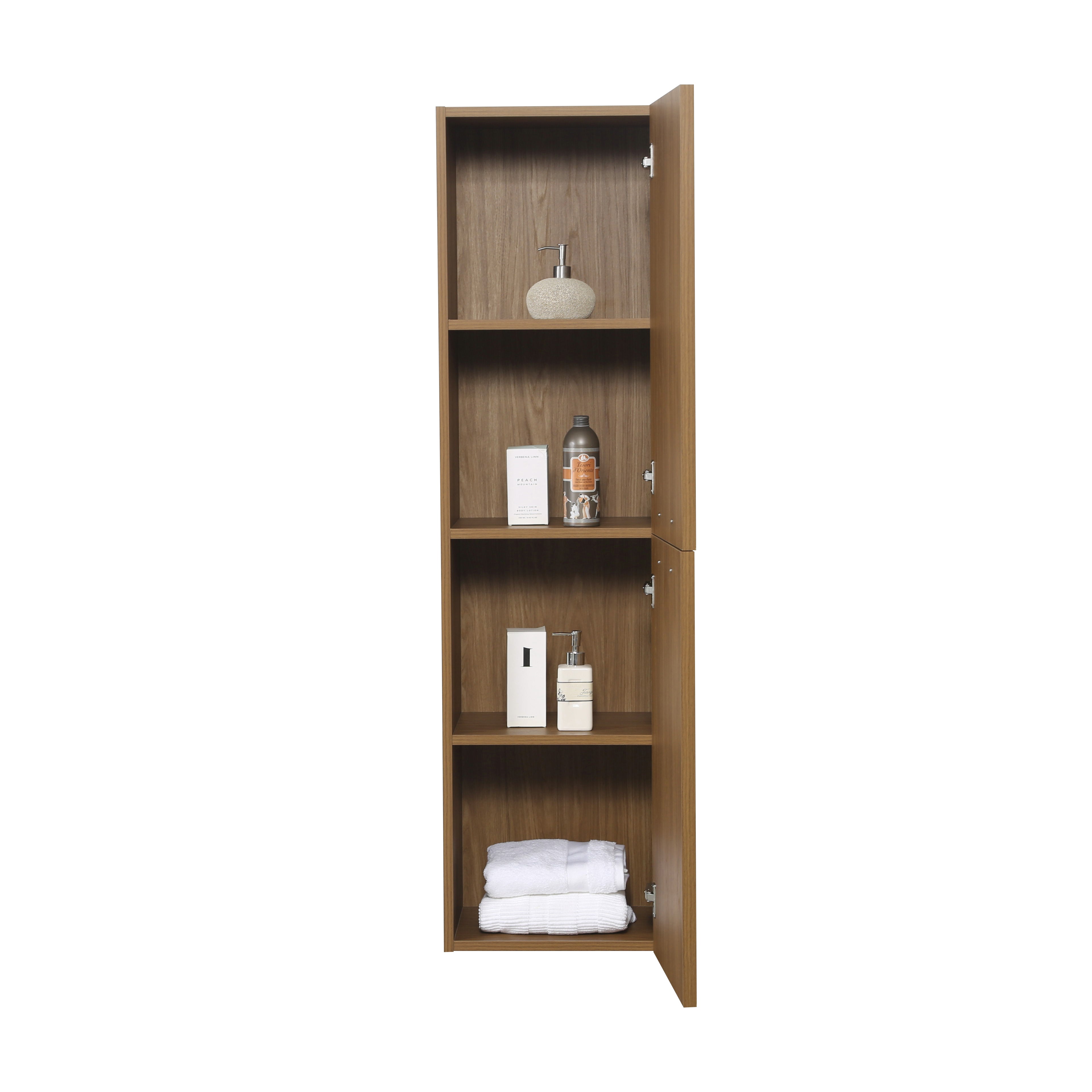 Bathroom Wall Hung Linen Cabinet with Handles - Honey Gold Walnut