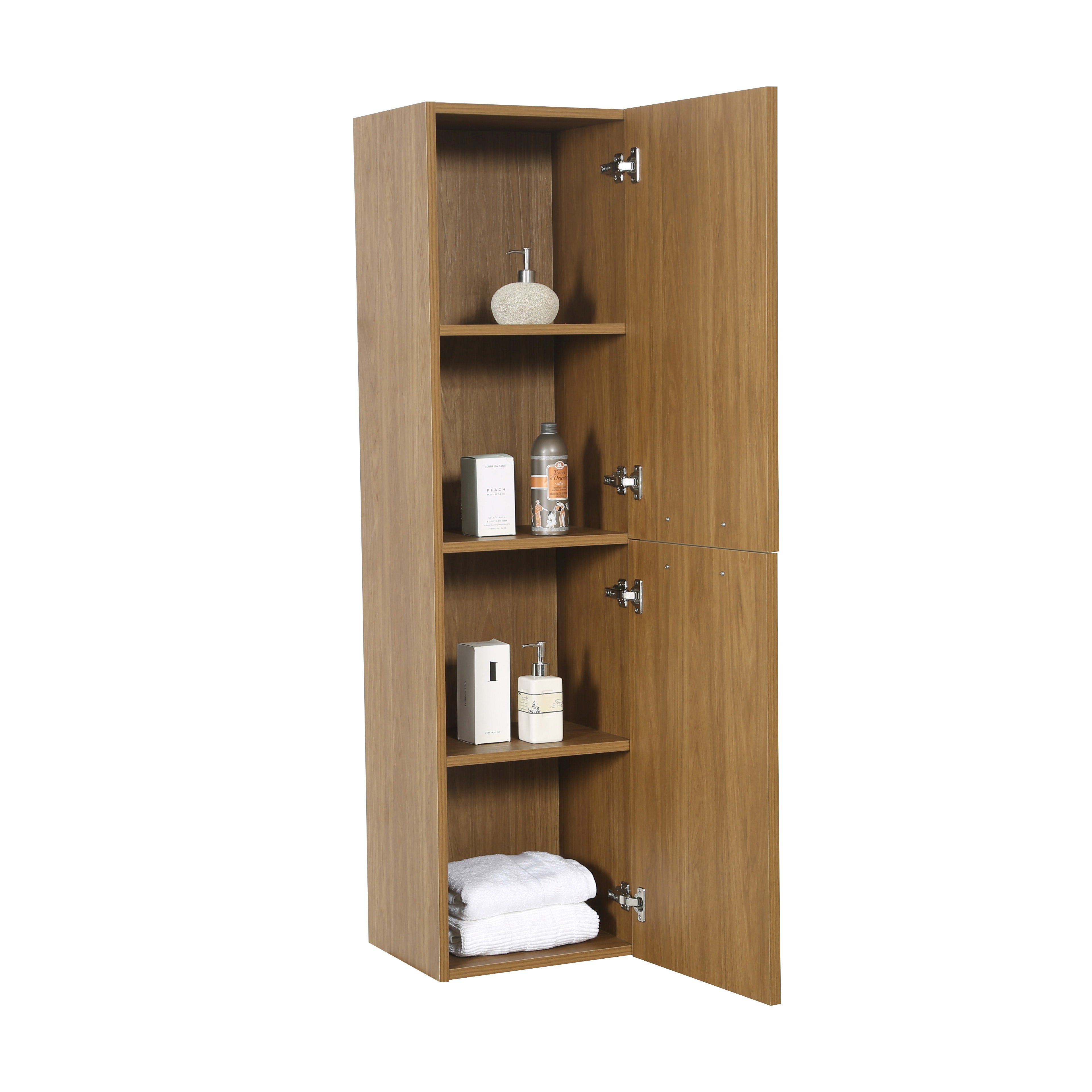 Bathroom Wall Hung Linen Cabinet with Handles - Honey Gold Walnut
