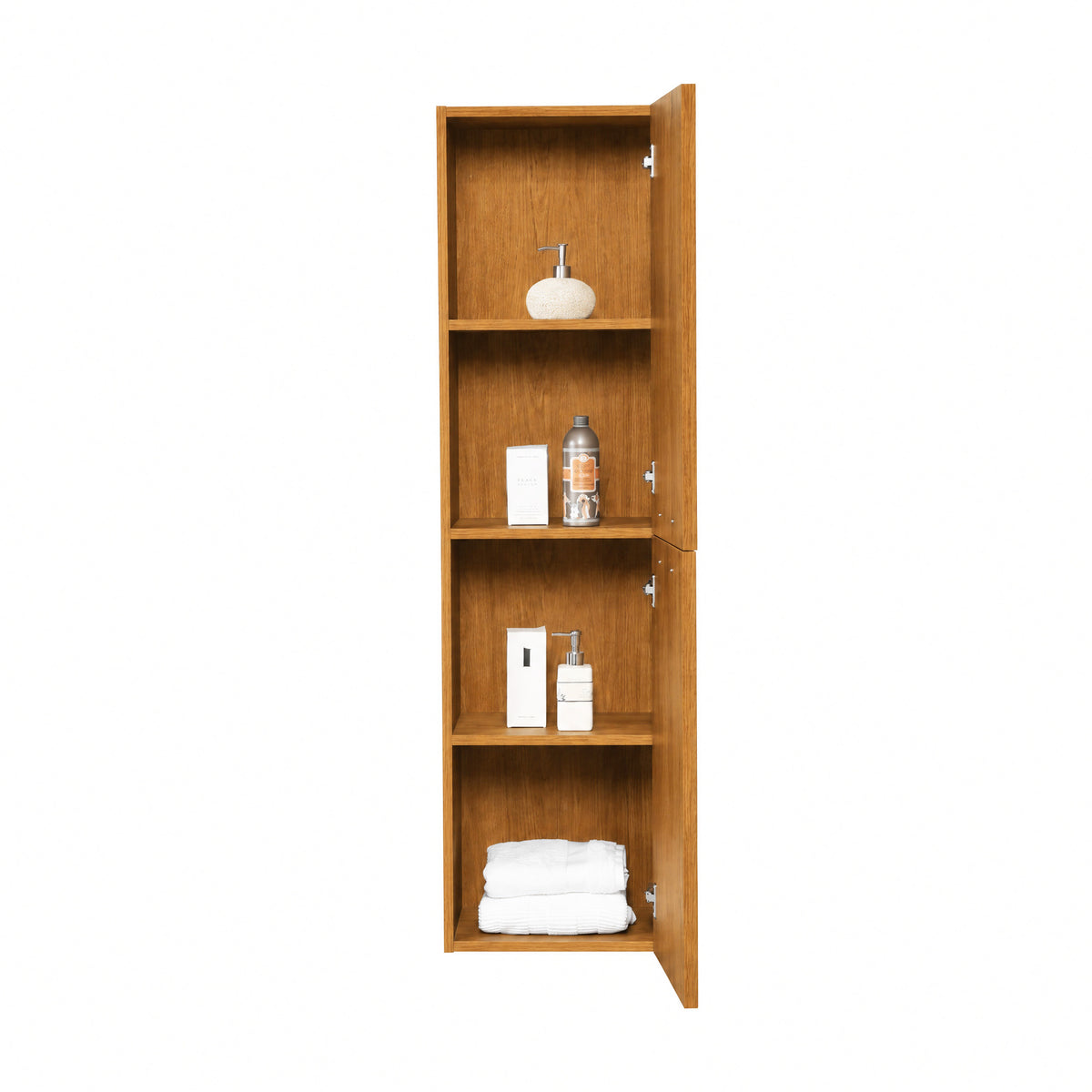 Bathroom Wall Hung Linen Cabinet with Handles - Honey Gold Walnut