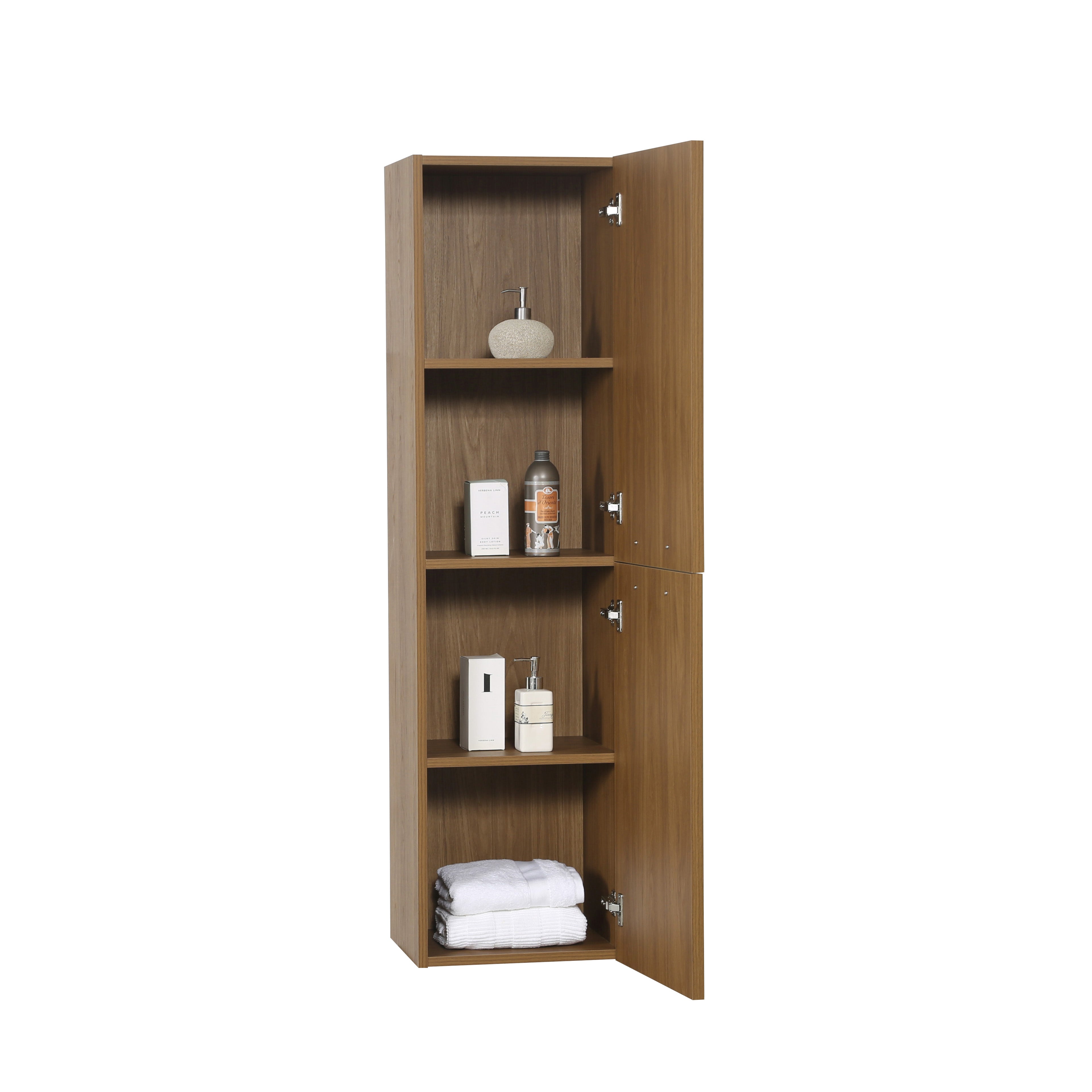 Bathroom Wall Hung Linen Cabinet with Handles - Honey Gold Walnut