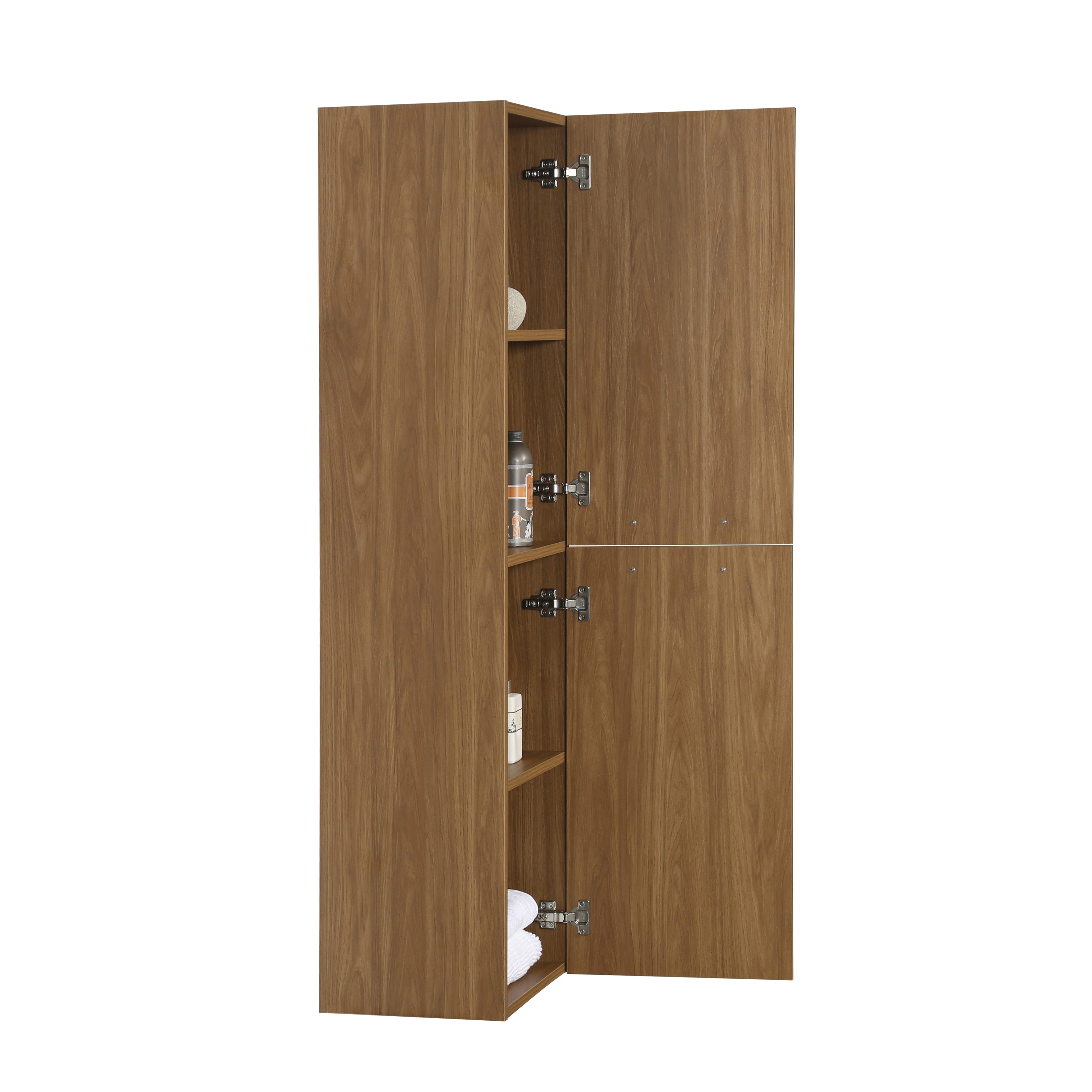 Bathroom Wall Hung Linen Cabinet with Handles - Honey Gold Walnut