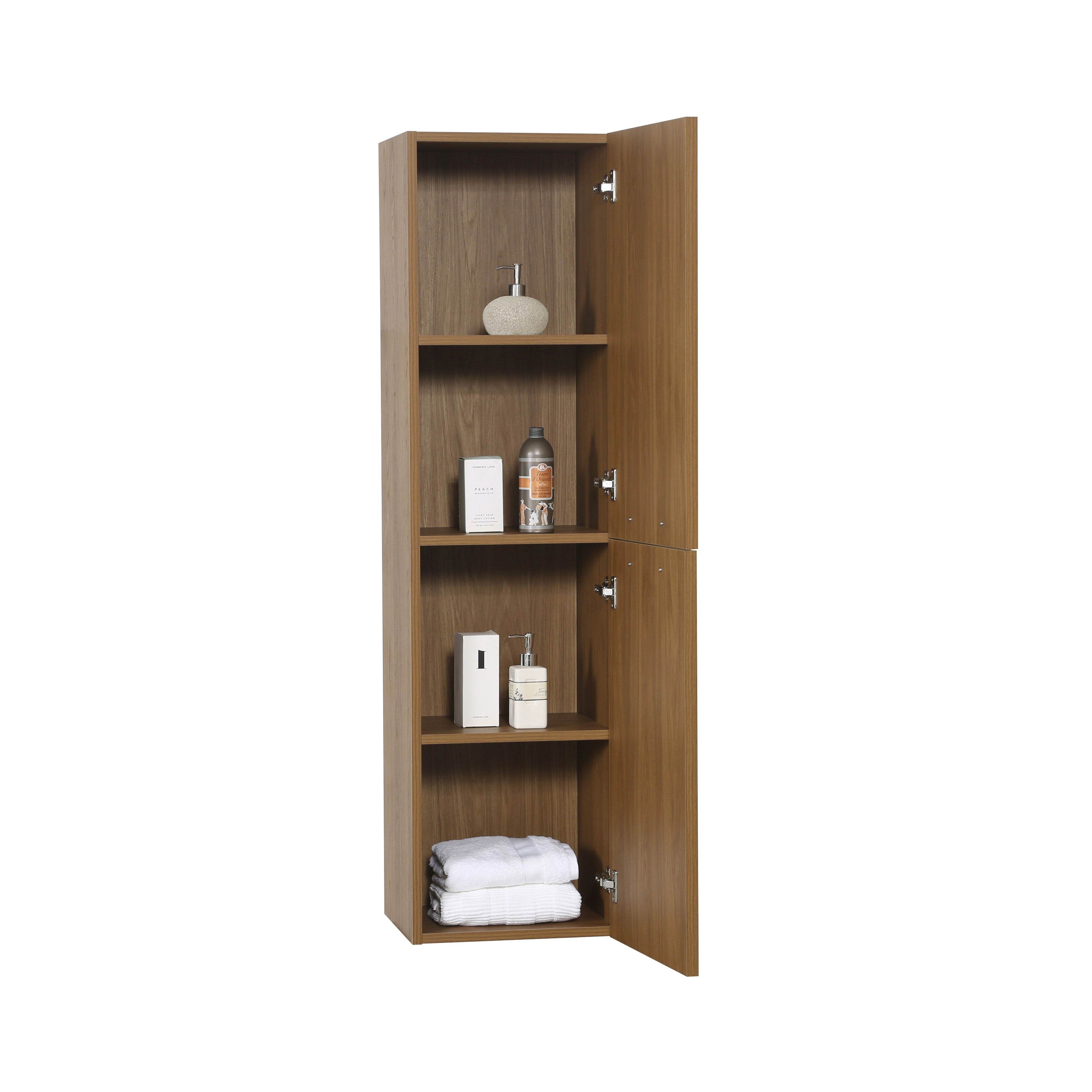Bathroom Wall Hung Linen Cabinet with Handles - Honey Gold Walnut