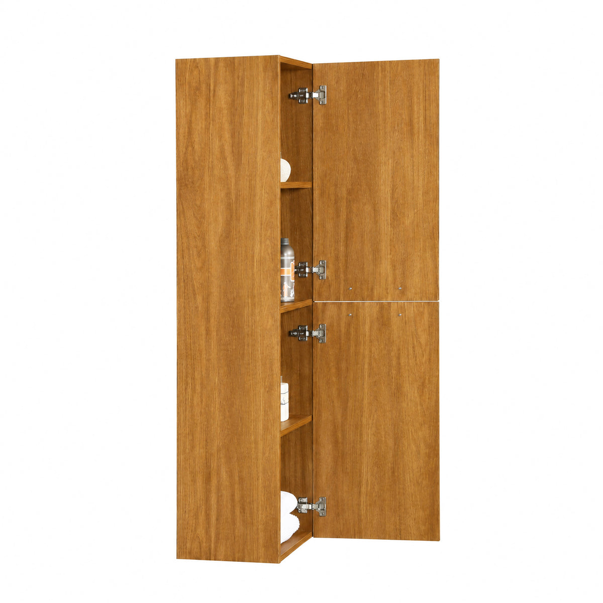 Bathroom Wall Hung Linen Cabinet with Handles - Honey Gold Walnut
