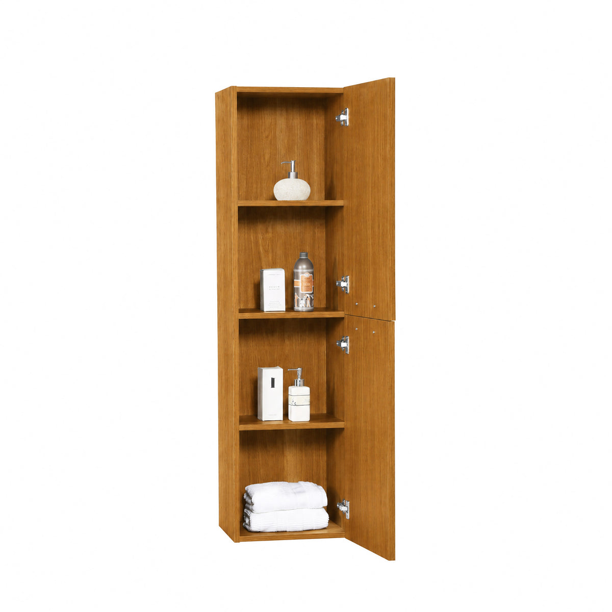 Bathroom Wall Hung Linen Cabinet with Handles - Honey Gold Walnut