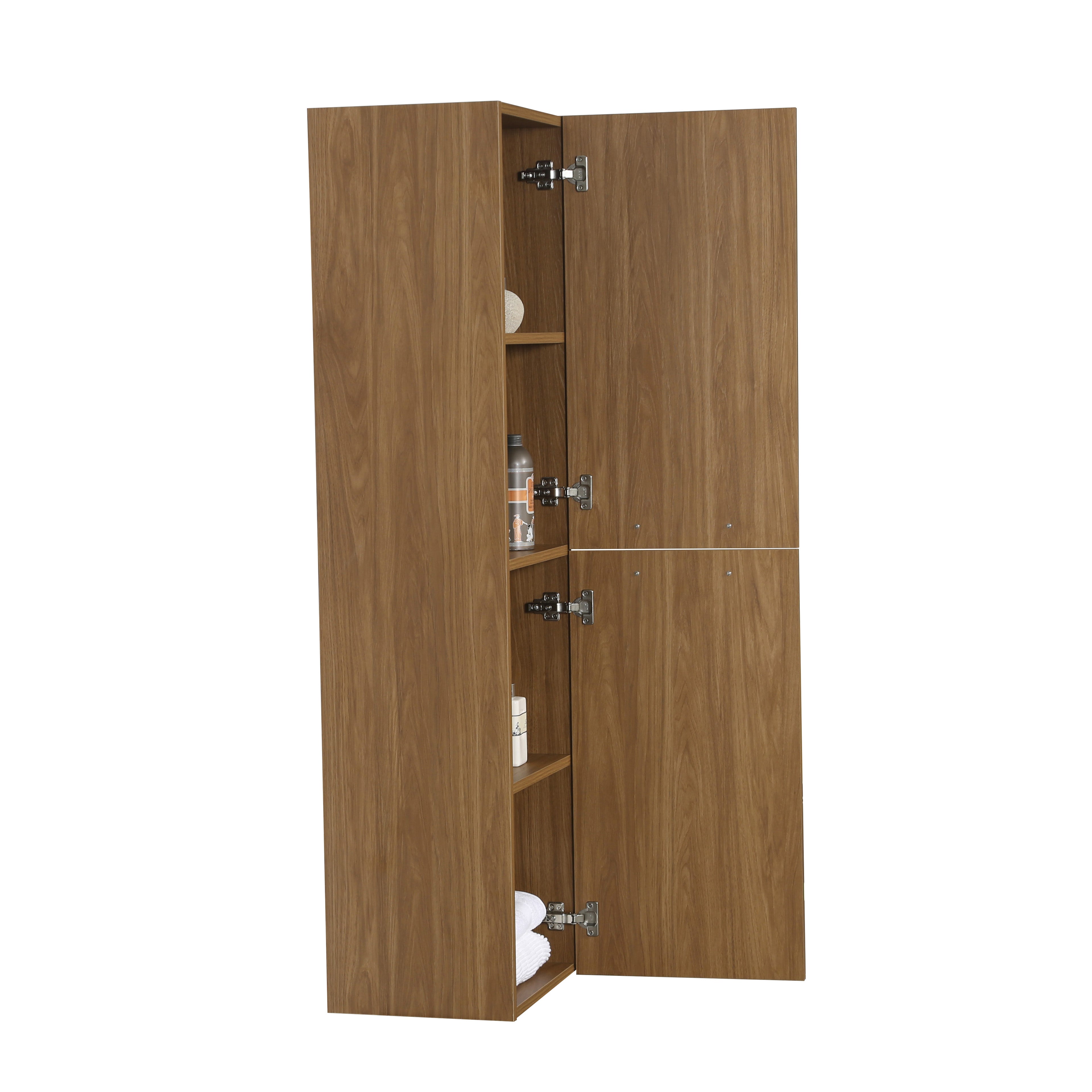 Bathroom Wall Hung Linen Cabinet with Handles - Honey Gold Walnut