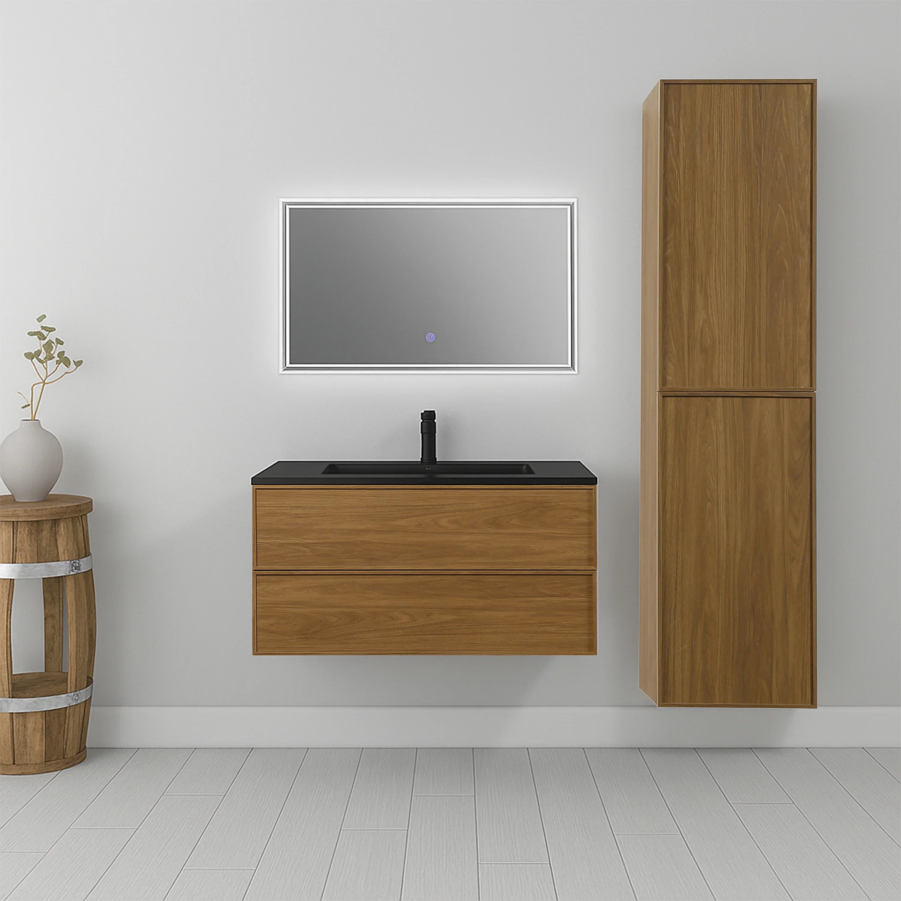 Armoire à Linge Mural de Salle de Bain - Noyer Miel Doré