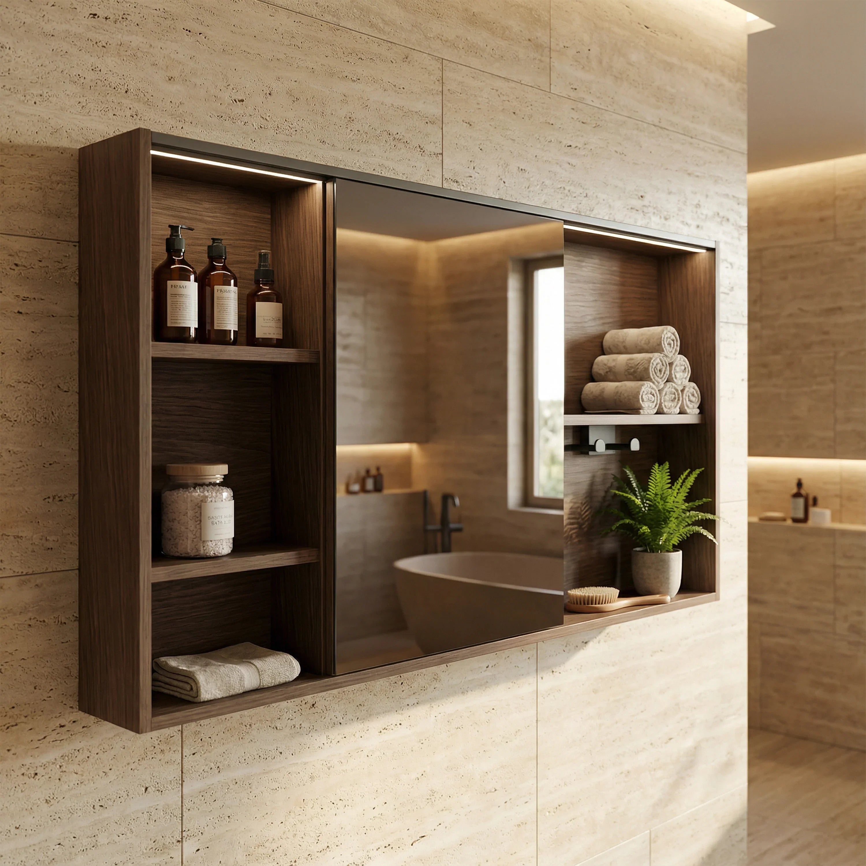 Armoire à pharmacie DEL noisette 60po avec portes à fermeture douce