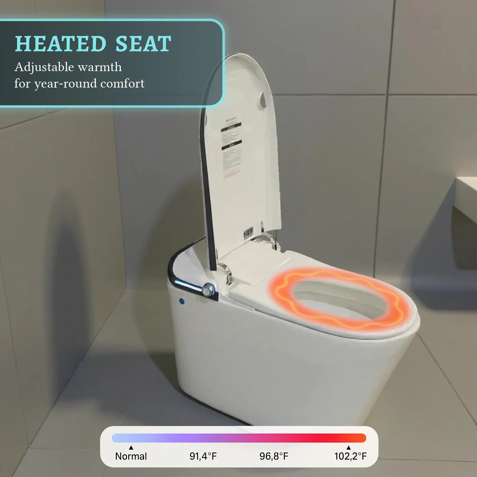 SERA Witty Toilette-bidet intelligente, toilette monopièce avec chasse automatique à jet, couvercle à ouverture/fermeture automatique, lavage à l’eau tiède, séchage à air chaud, siège chauffant – Affichage noir