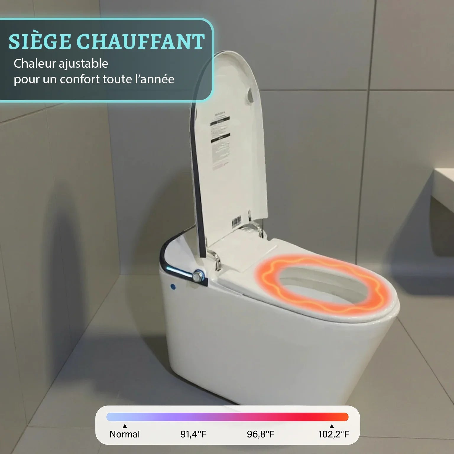 SERA Witty Toilette-bidet intelligente, toilette monopièce avec chasse automatique à jet, couvercle à ouverture/fermeture automatique, lavage à l’eau tiède, séchage à air chaud, siège chauffant – Affichage noir