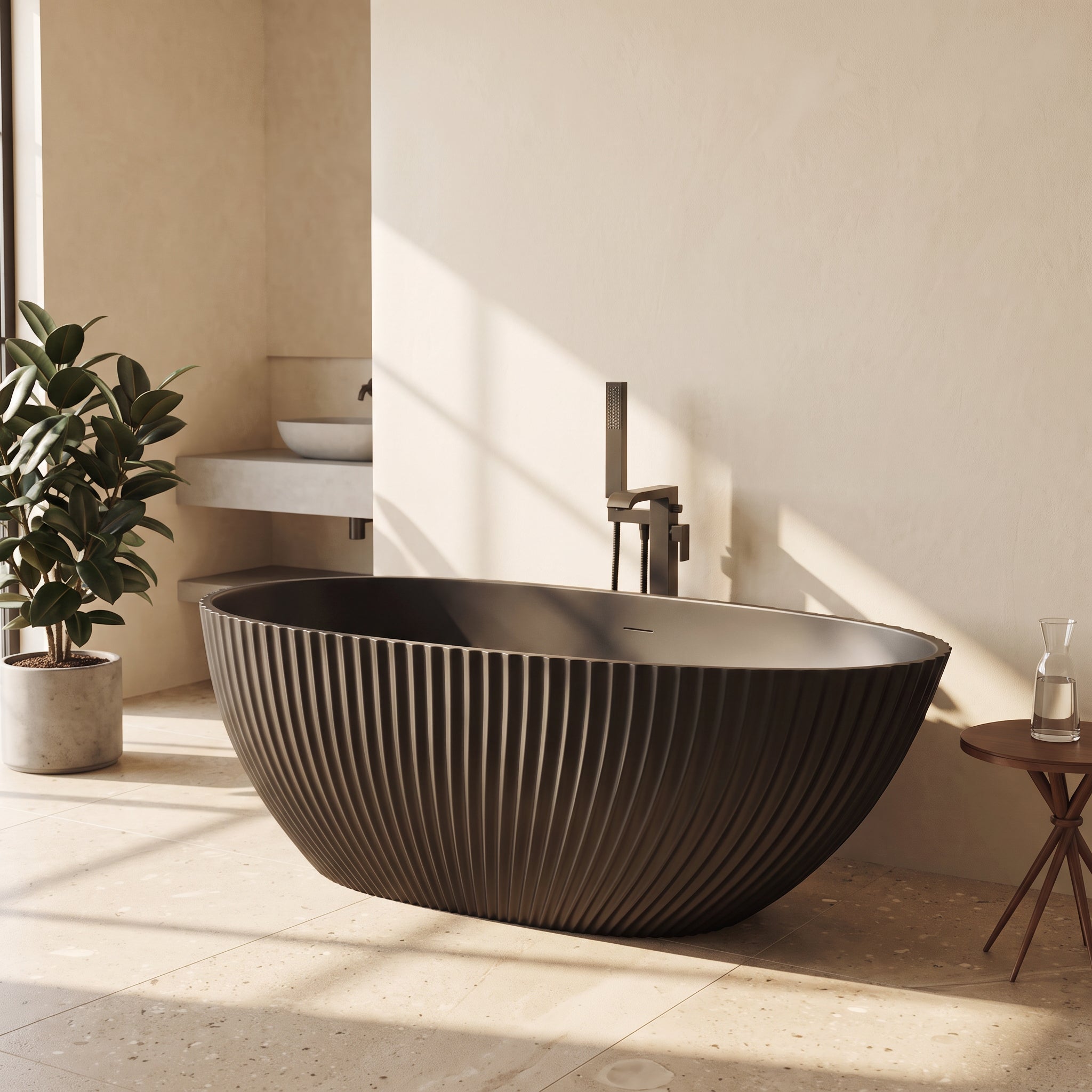 Baignoire autoportante Calista 67 po noir mat avec design cannelé