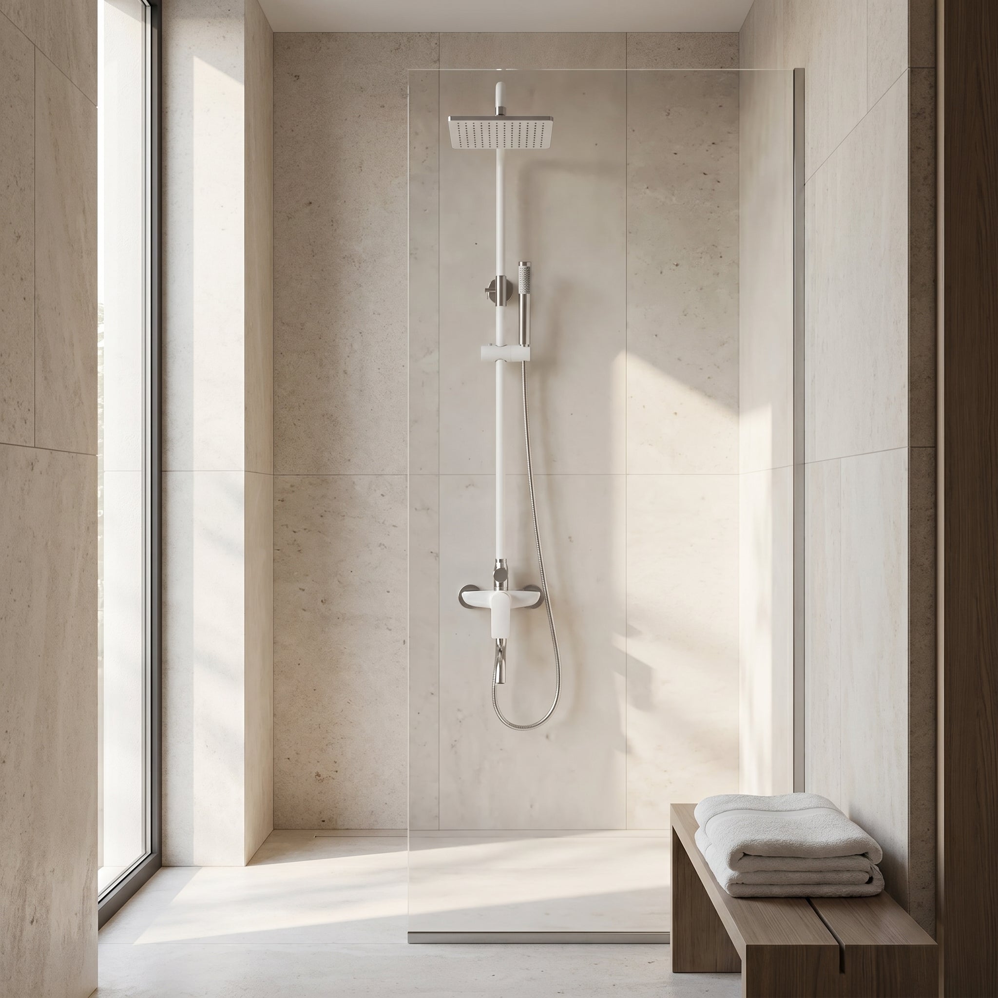Colonne de Douche Thermostatique Iceberg Blanc et Chrome avec Pomme de Pluie