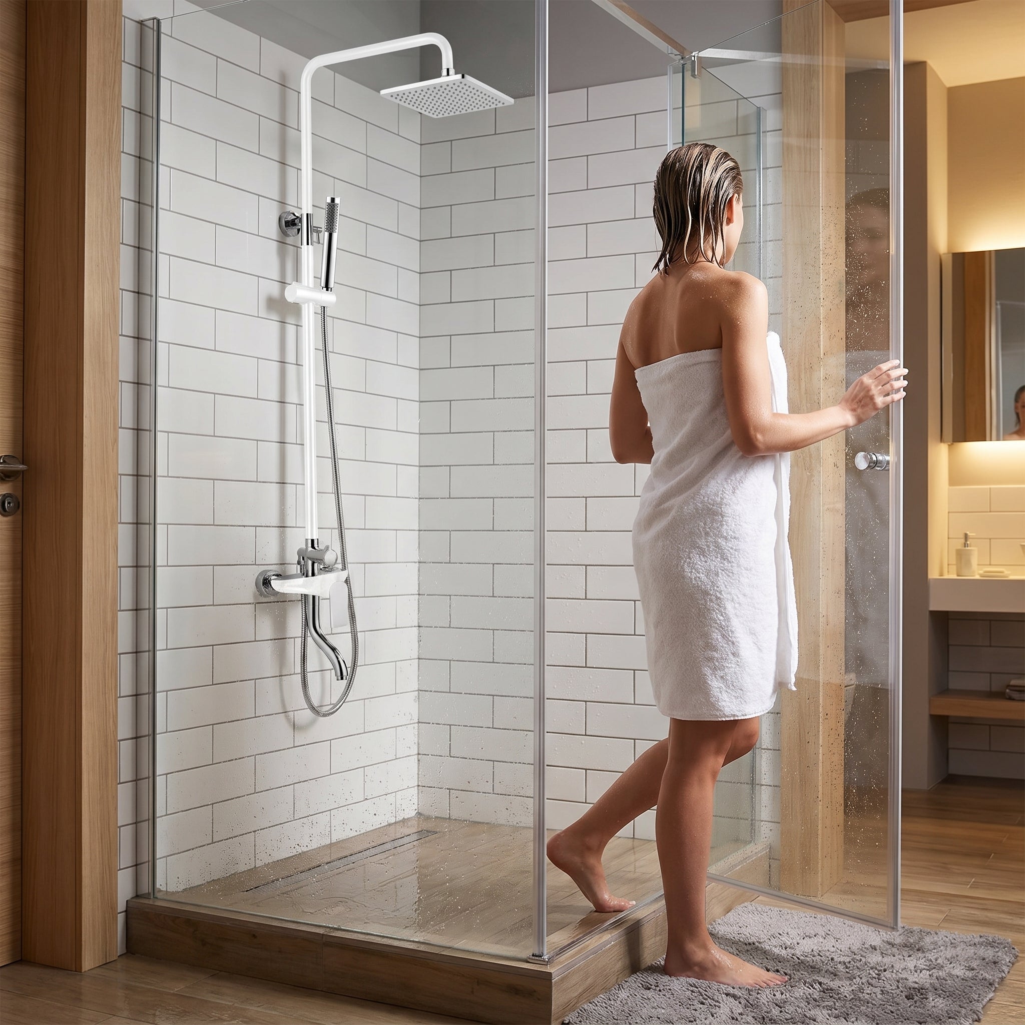 Colonne de Douche Thermostatique Iceberg Blanc et Chrome avec Pomme de Pluie