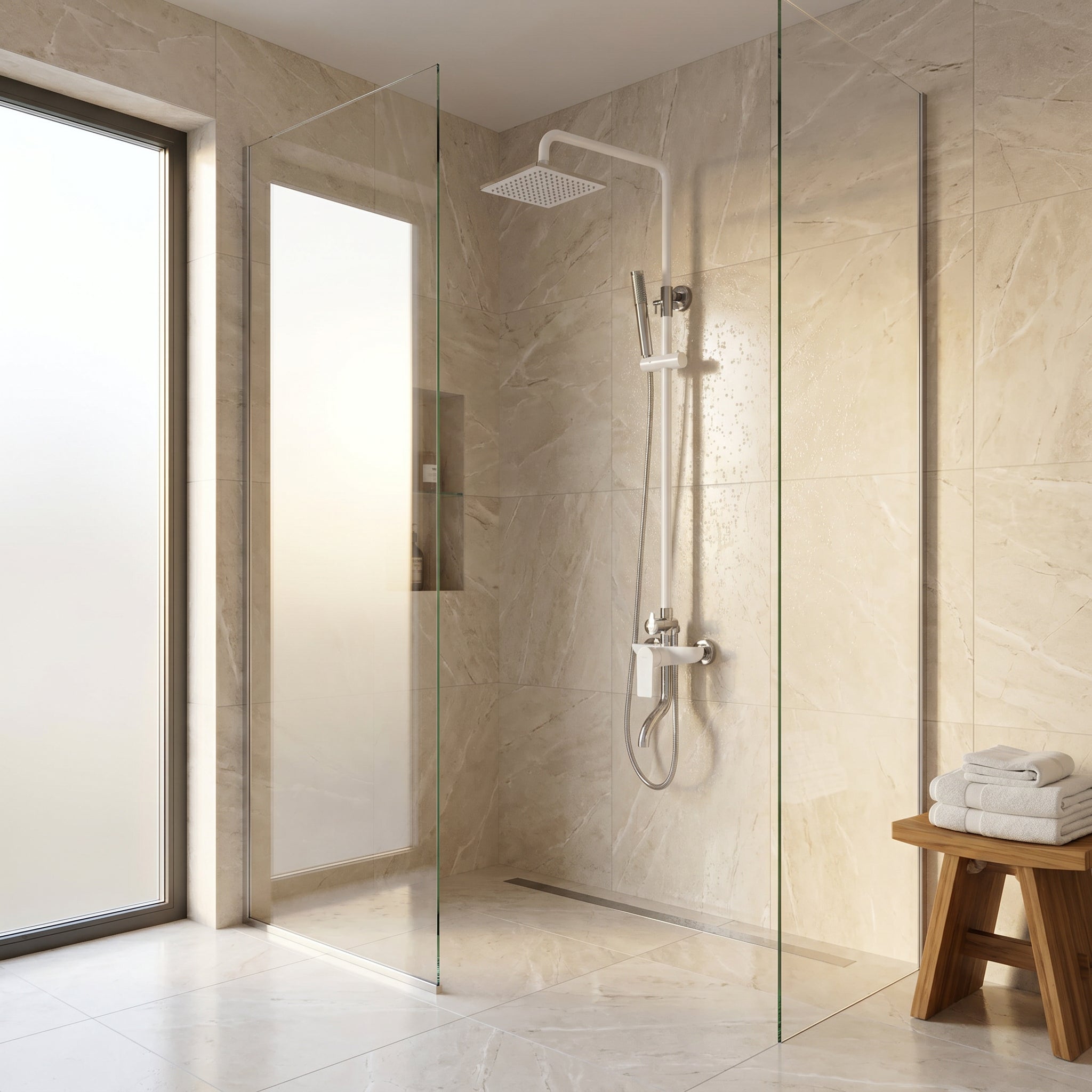 Colonne de Douche Thermostatique Iceberg Blanc et Chrome avec Pomme de Pluie