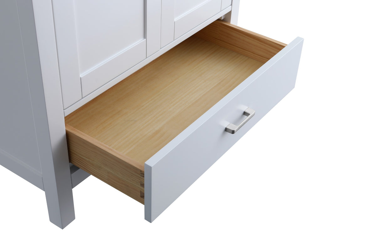 30" White Freestanding Single Sink Bathroom Vanity with Engineered White Marble Countertop