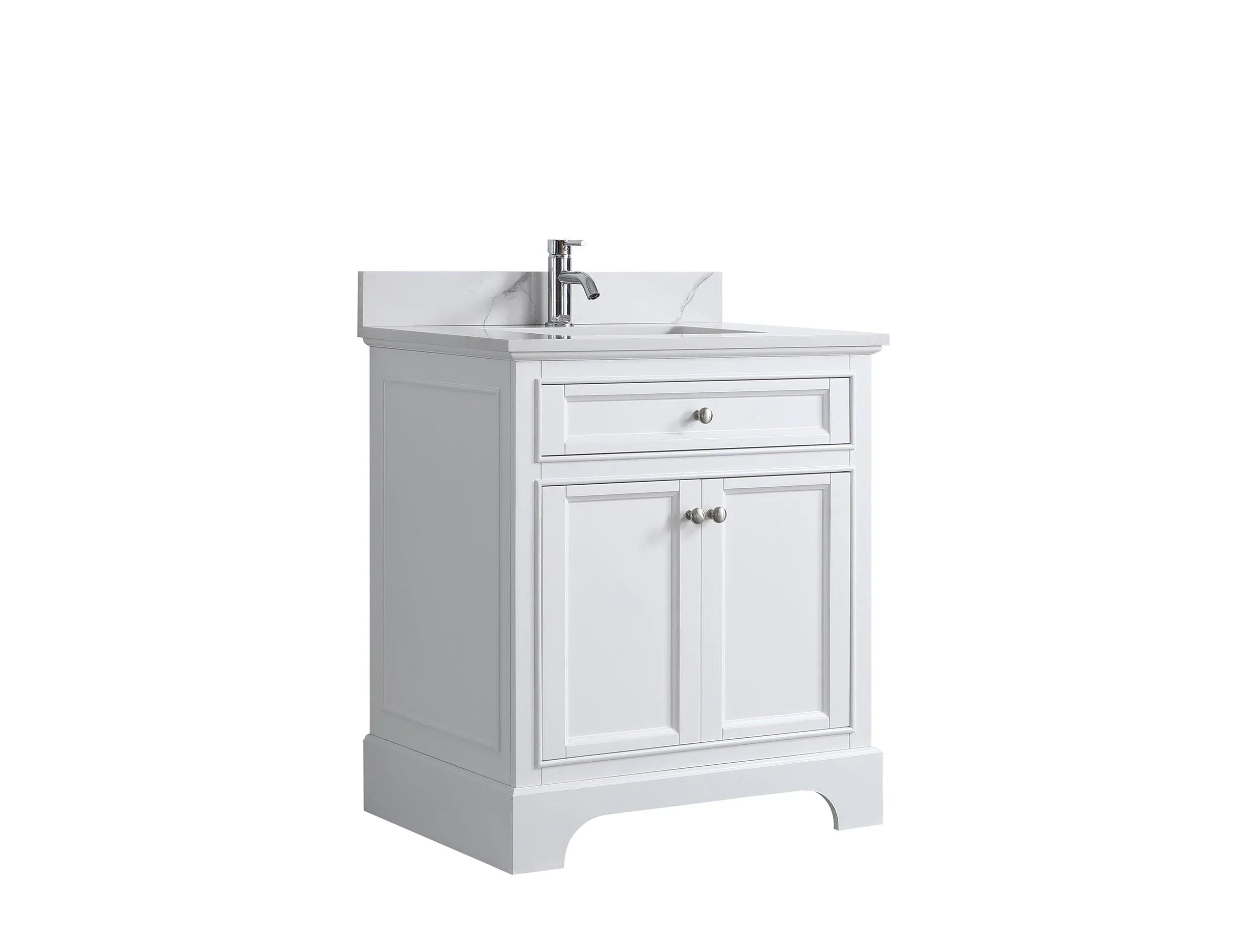 30" White Freestanding Single Sink Bathroom Vanity with Engineered Calcutta Marble Countertop - Golden Elite Deco