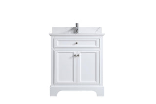 30" White Freestanding Single Sink Bathroom Vanity with Engineered Calcutta Marble Countertop - Golden Elite Deco