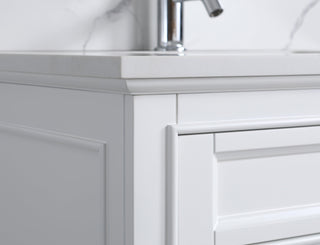 30" White Freestanding Single Sink Bathroom Vanity with Engineered Calcutta Marble Countertop - Golden Elite Deco