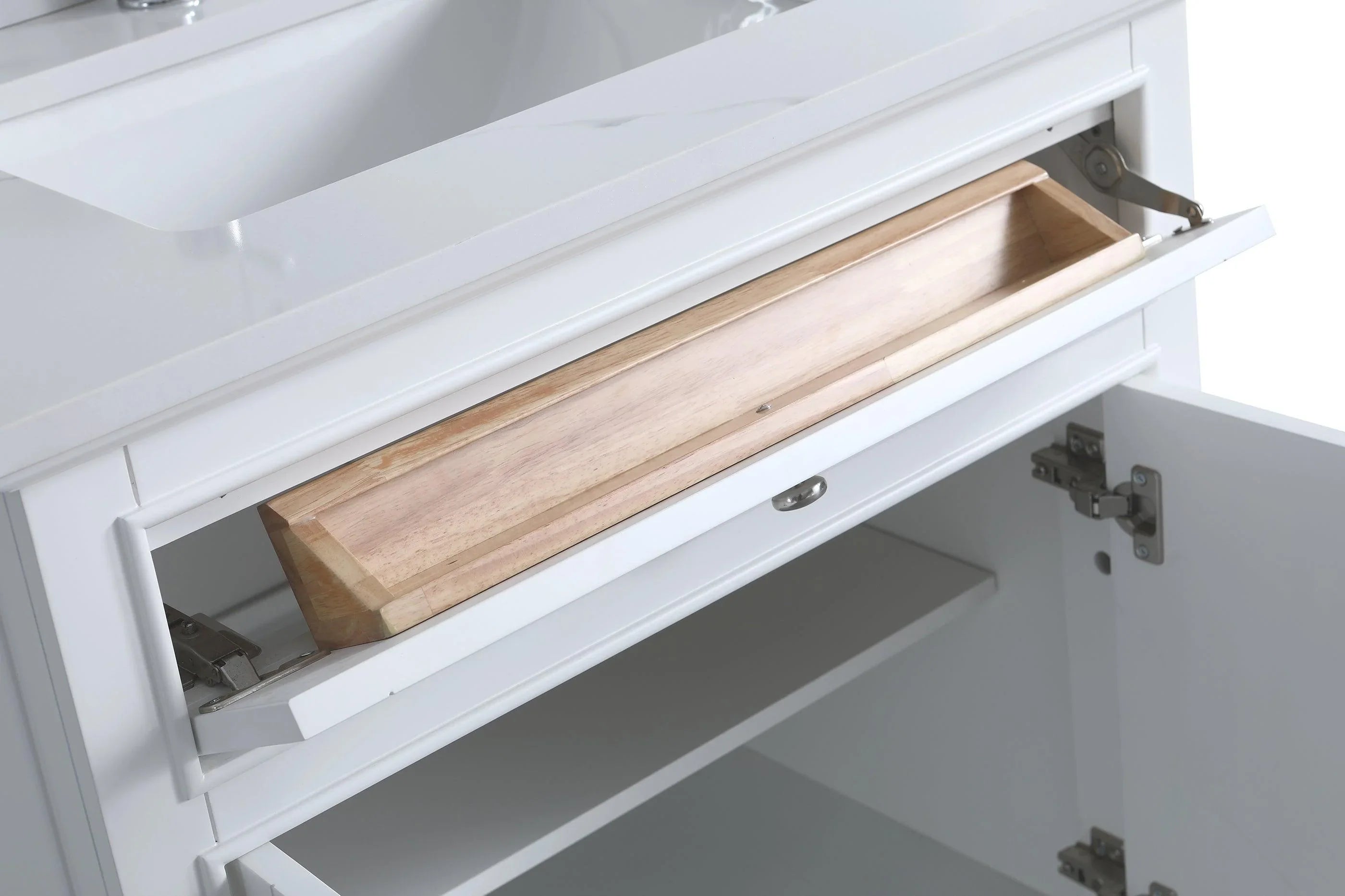 24" White Freestanding Single Sink Bathroom Vanity with Engineered Calcutta Marble Countertop - Golden Elite Deco