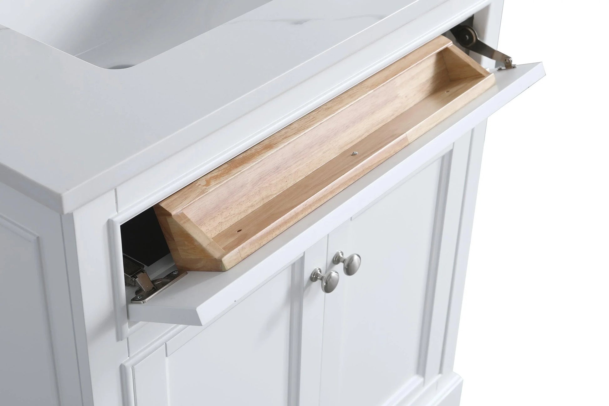 30" White Freestanding Single Sink Bathroom Vanity with Engineered Calcutta Marble Countertop - Golden Elite Deco