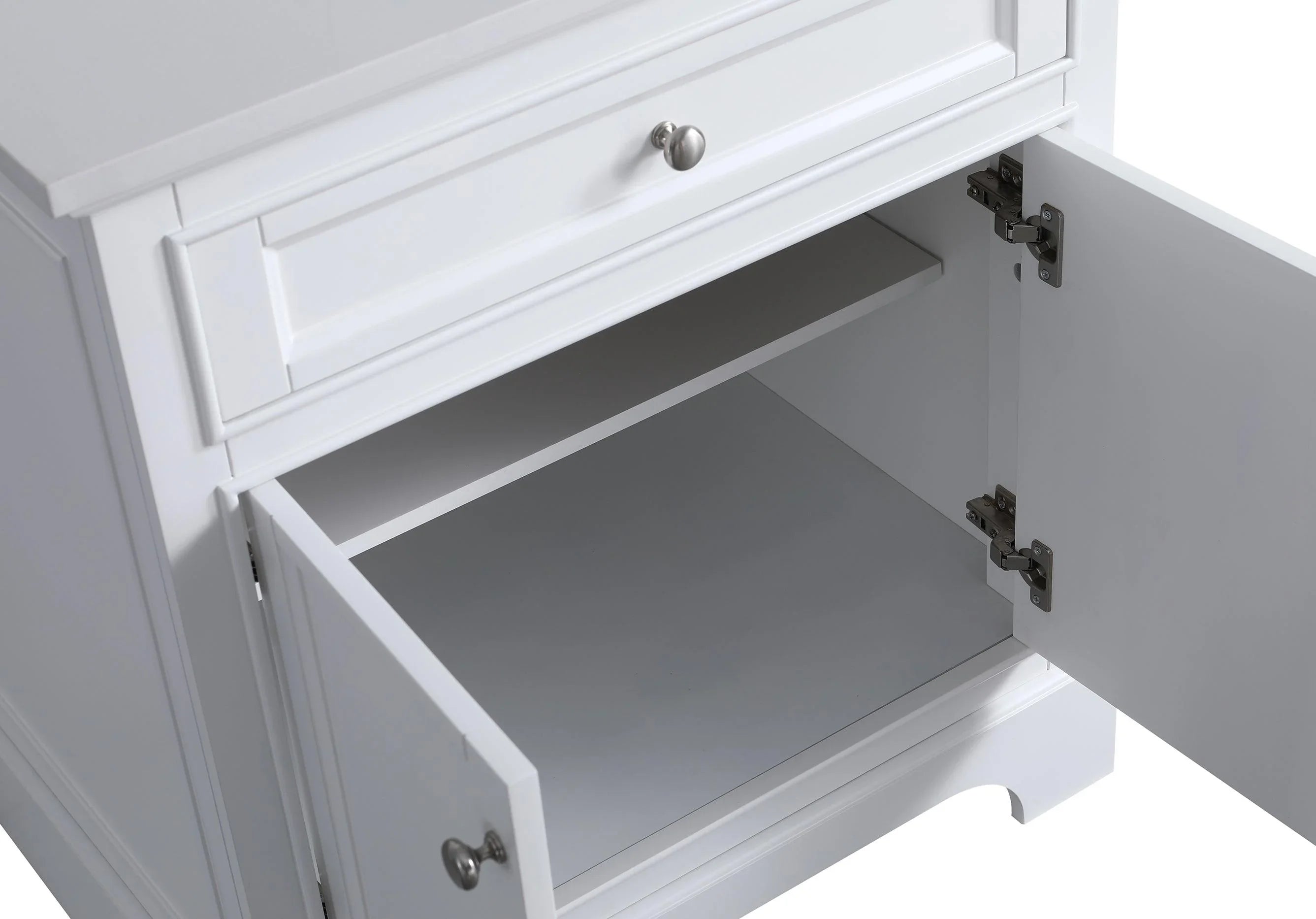 24" White Freestanding Single Sink Bathroom Vanity with Engineered Calcutta Marble Countertop - Golden Elite Deco