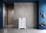 24" White Freestanding Single Sink Bathroom Vanity with Engineered Calcutta Marble Countertop - Golden Elite Deco