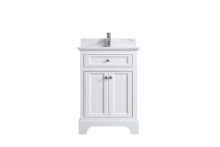 24" White Freestanding Single Sink Bathroom Vanity with Engineered Calcutta Marble Countertop - Golden Elite Deco