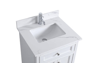 24" White Freestanding Single Sink Bathroom Vanity with Engineered Calcutta Marble Countertop - Golden Elite Deco