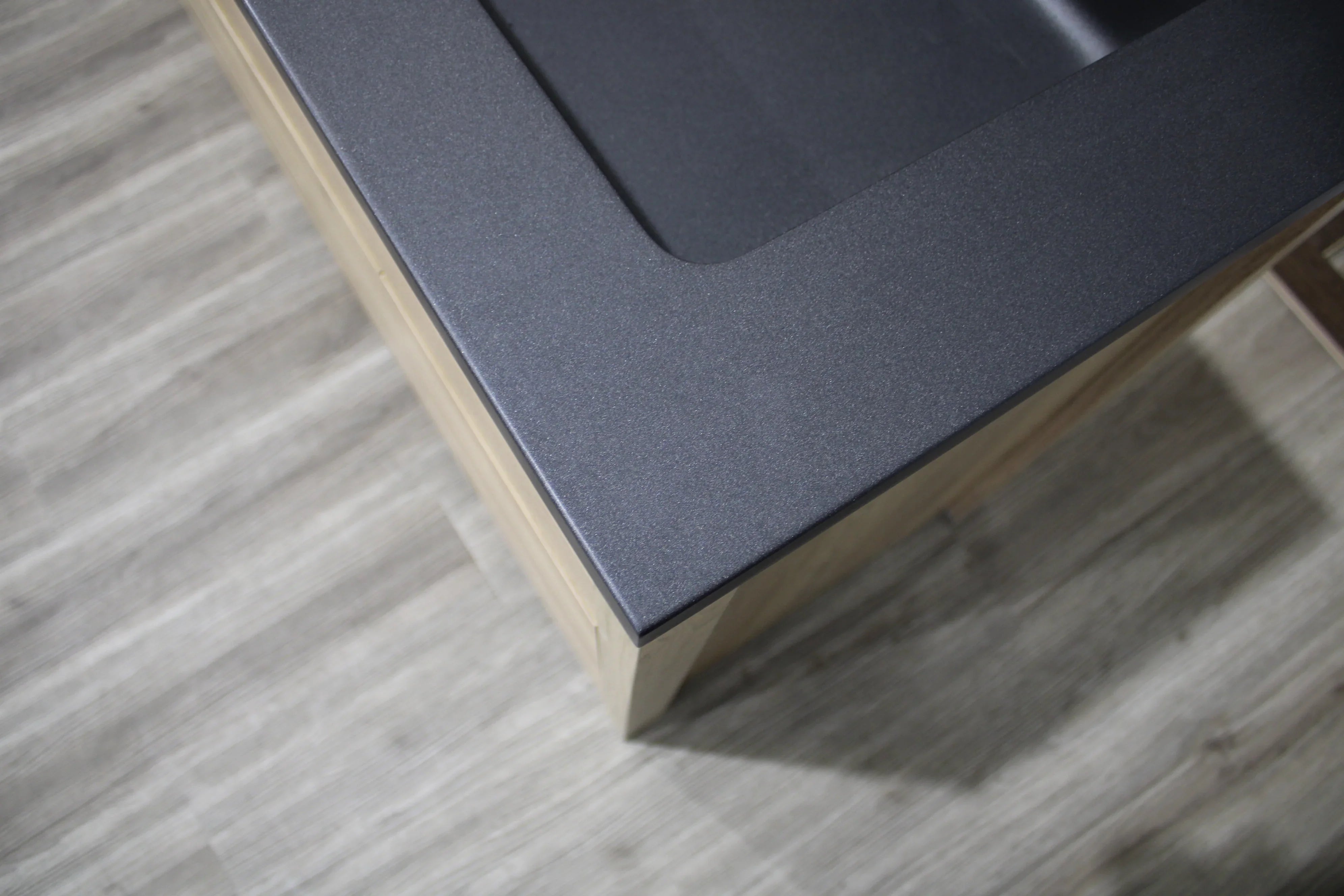 60" Rough Oak Freestanding Double Sink Bathroom Vanity with Black Engineered Quartz Countertop