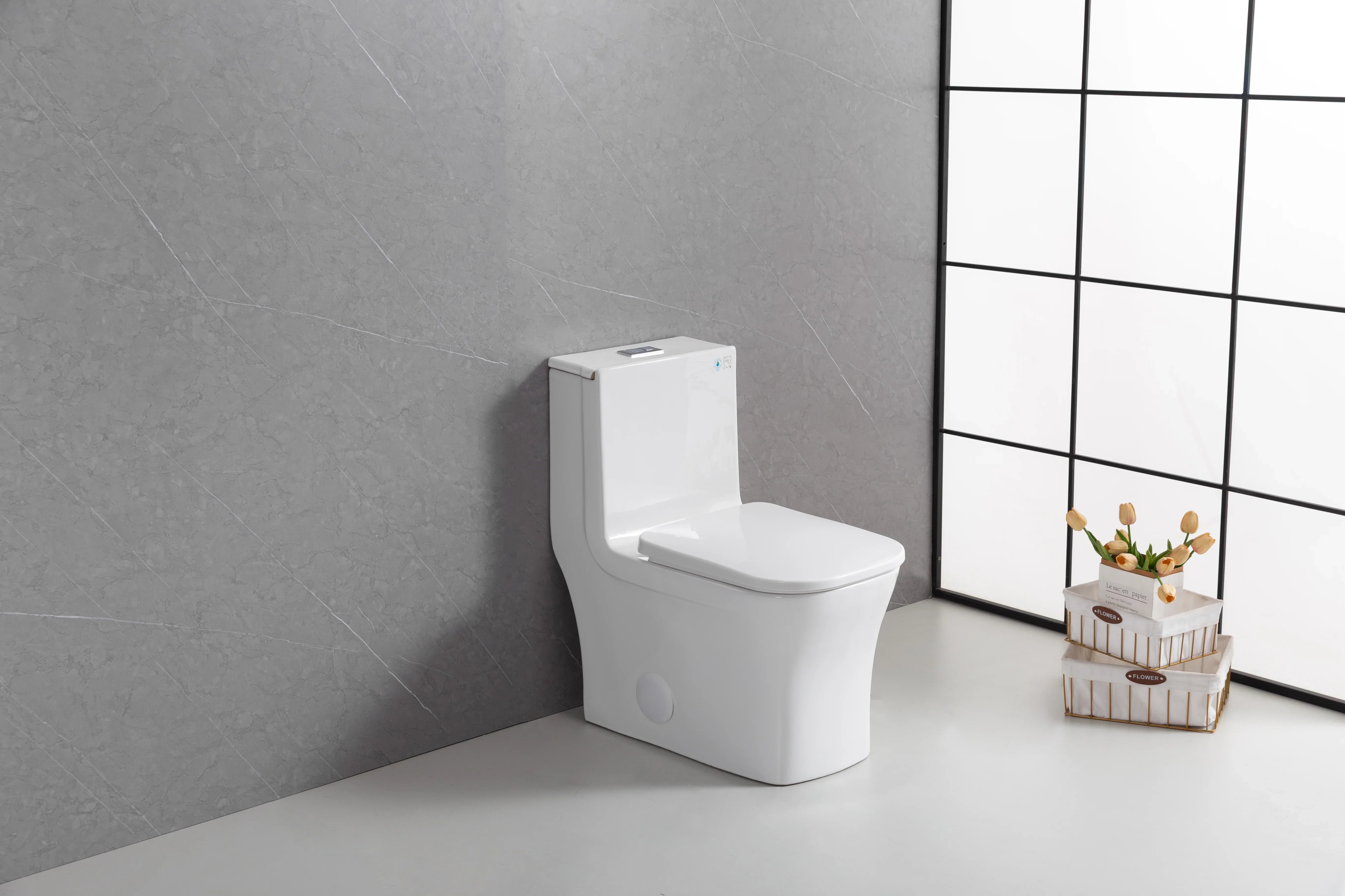 Merida One-Piece Toilet in White – Dual Flush Elongated Square Bowl