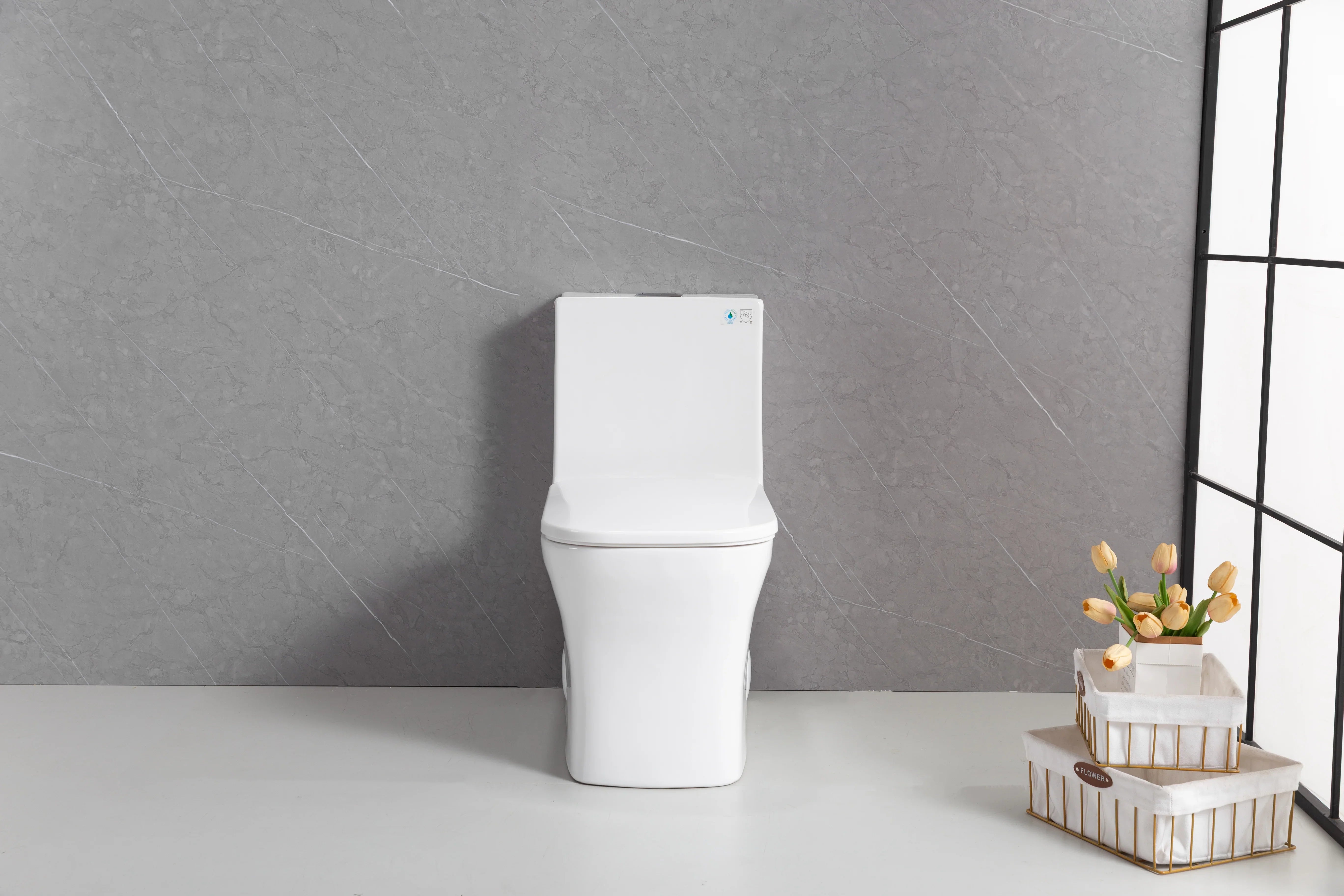 Merida One-Piece Toilet in White – Dual Flush Elongated Square Bowl