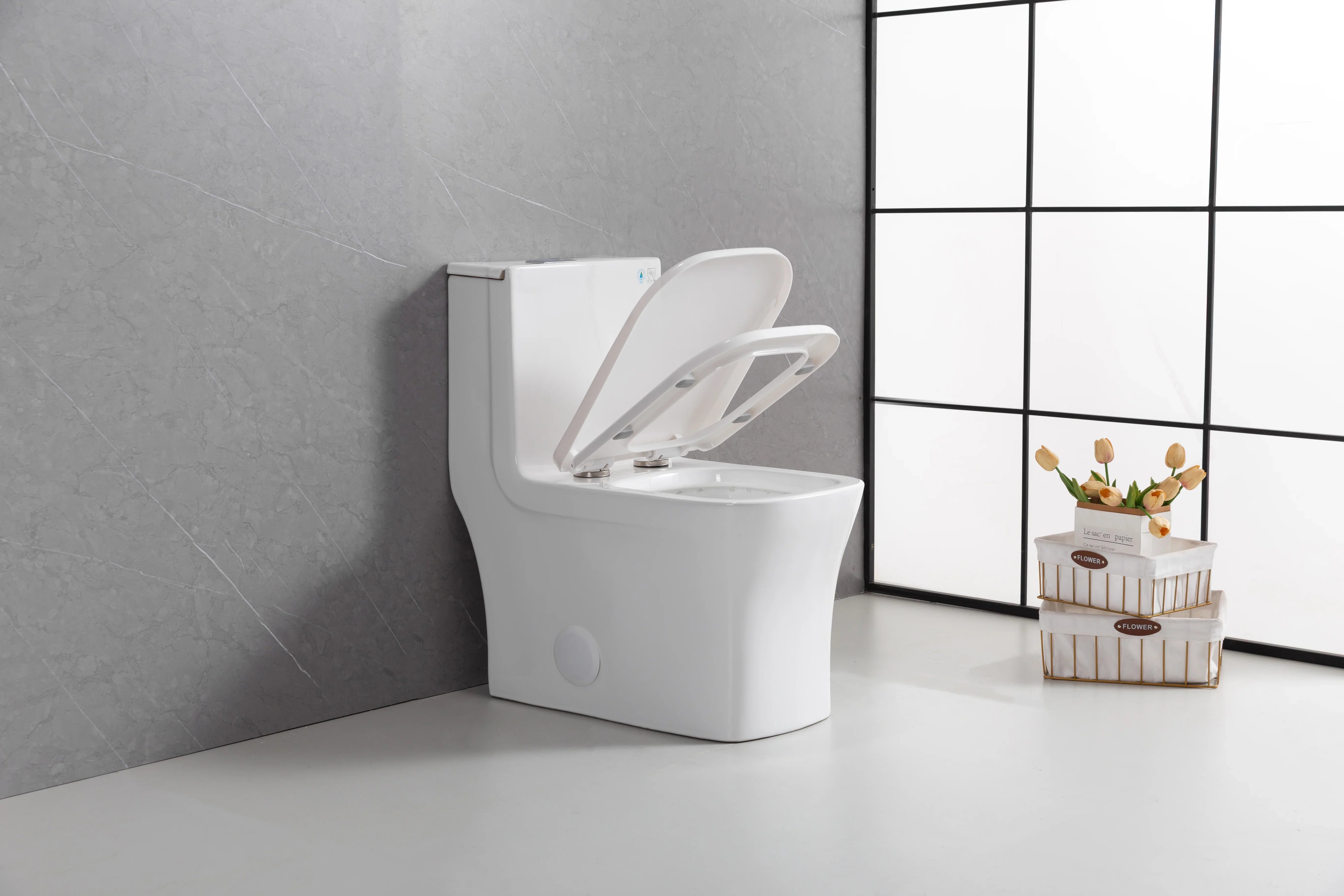 Merida One-Piece Toilet in White – Dual Flush Elongated Square Bowl