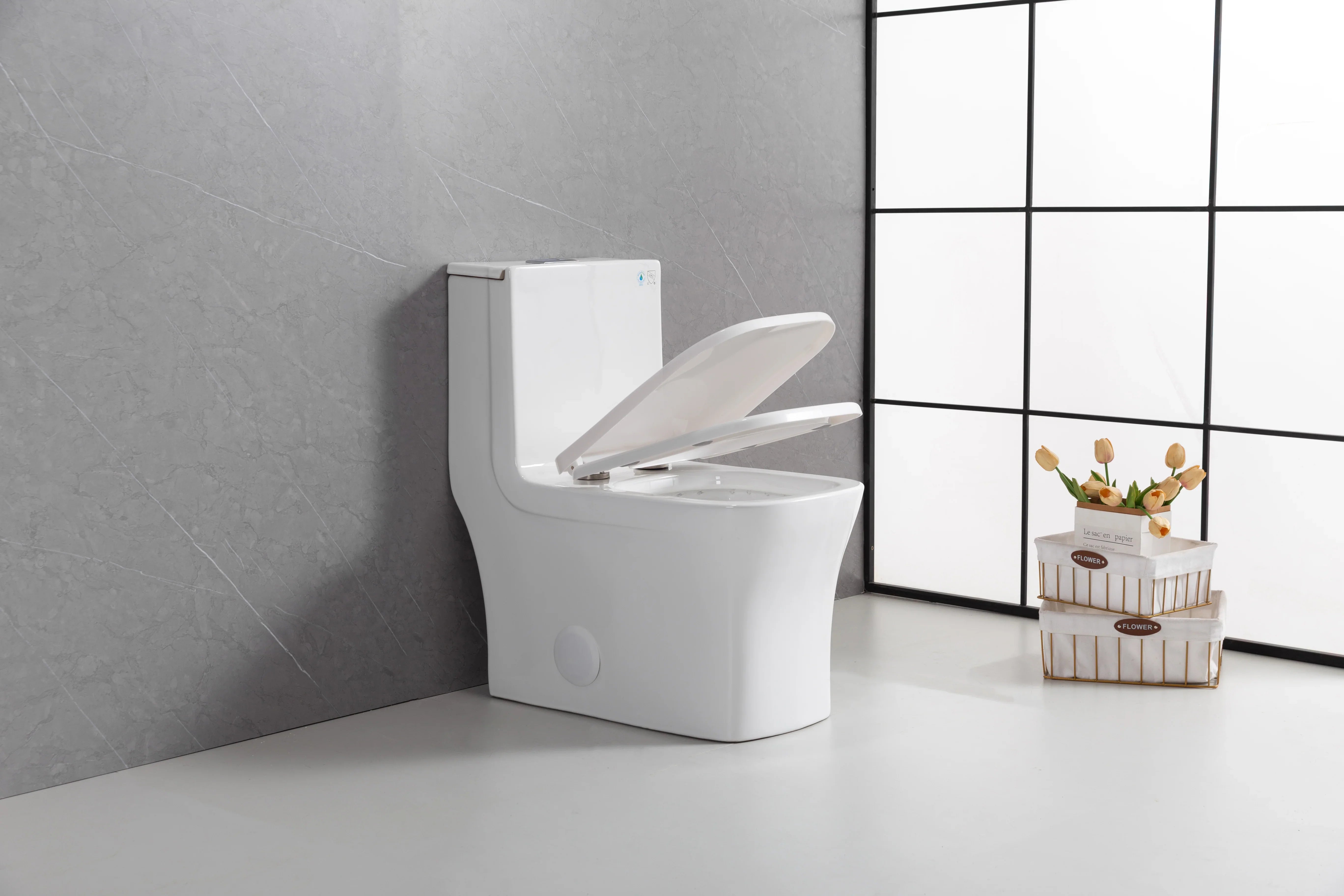 Merida One-Piece Toilet in White – Dual Flush Elongated Square Bowl