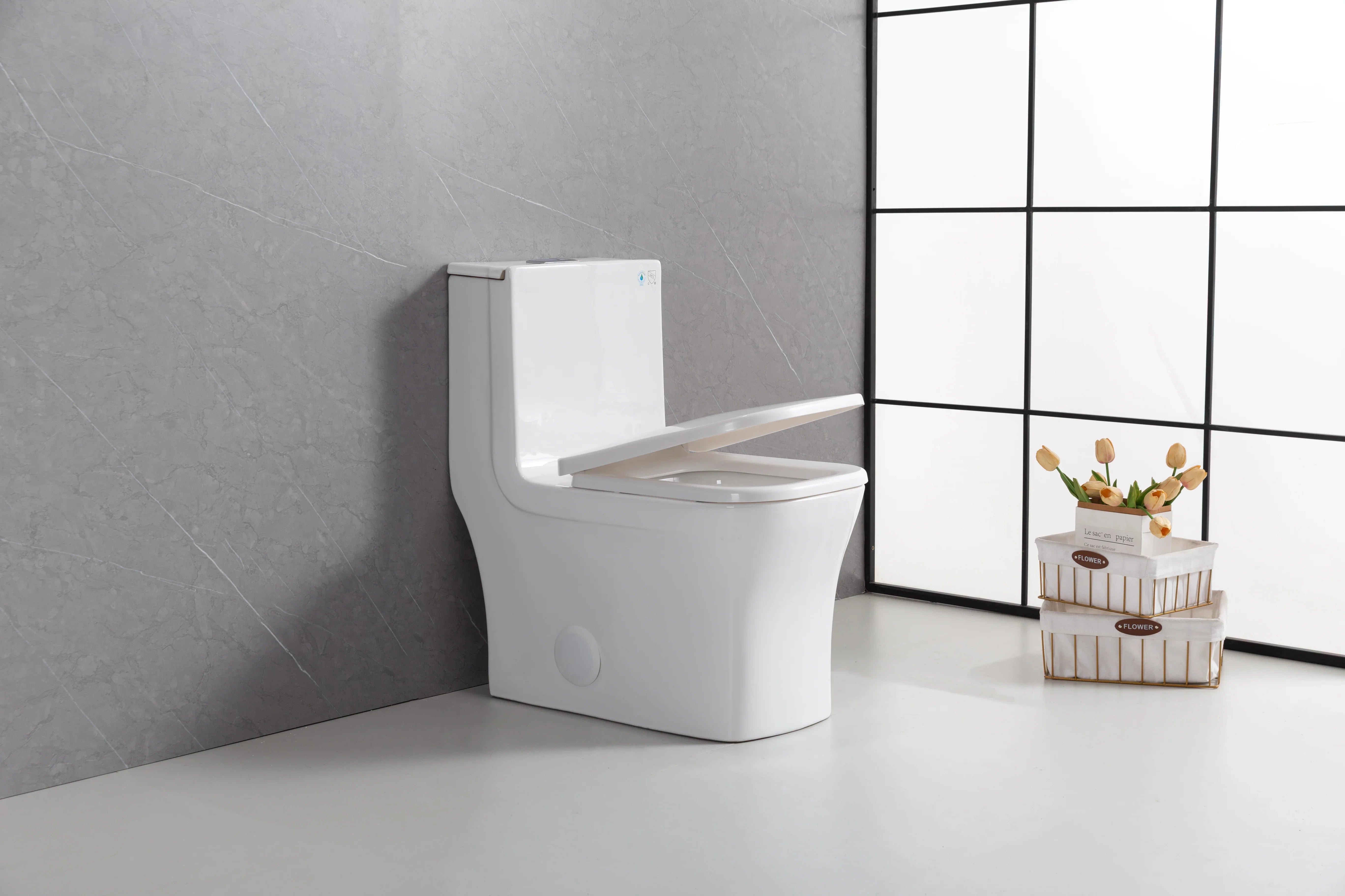 Merida One-Piece Toilet in White – Dual Flush Elongated Square Bowl
