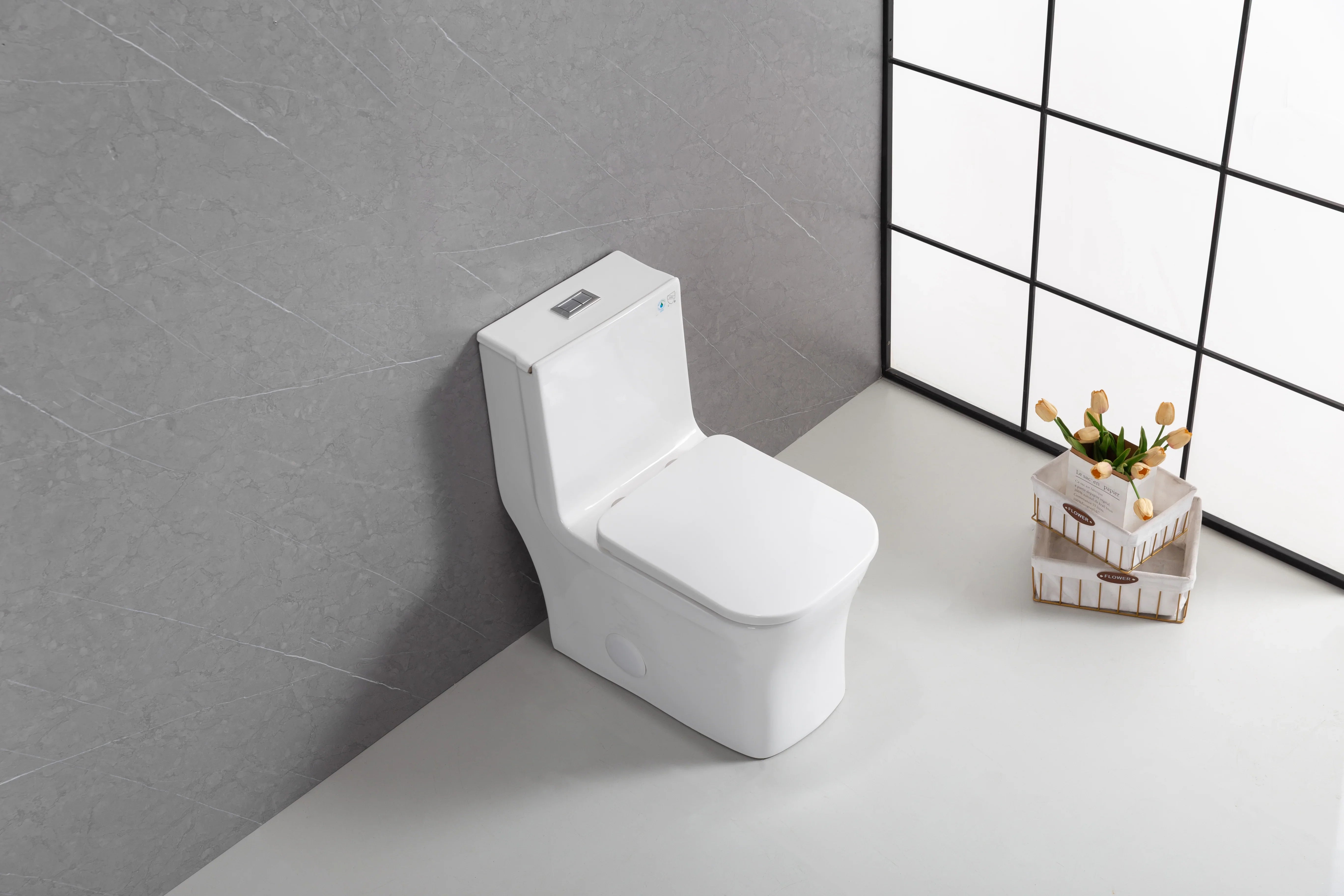 Merida One-Piece Toilet in White – Dual Flush Elongated Square Bowl