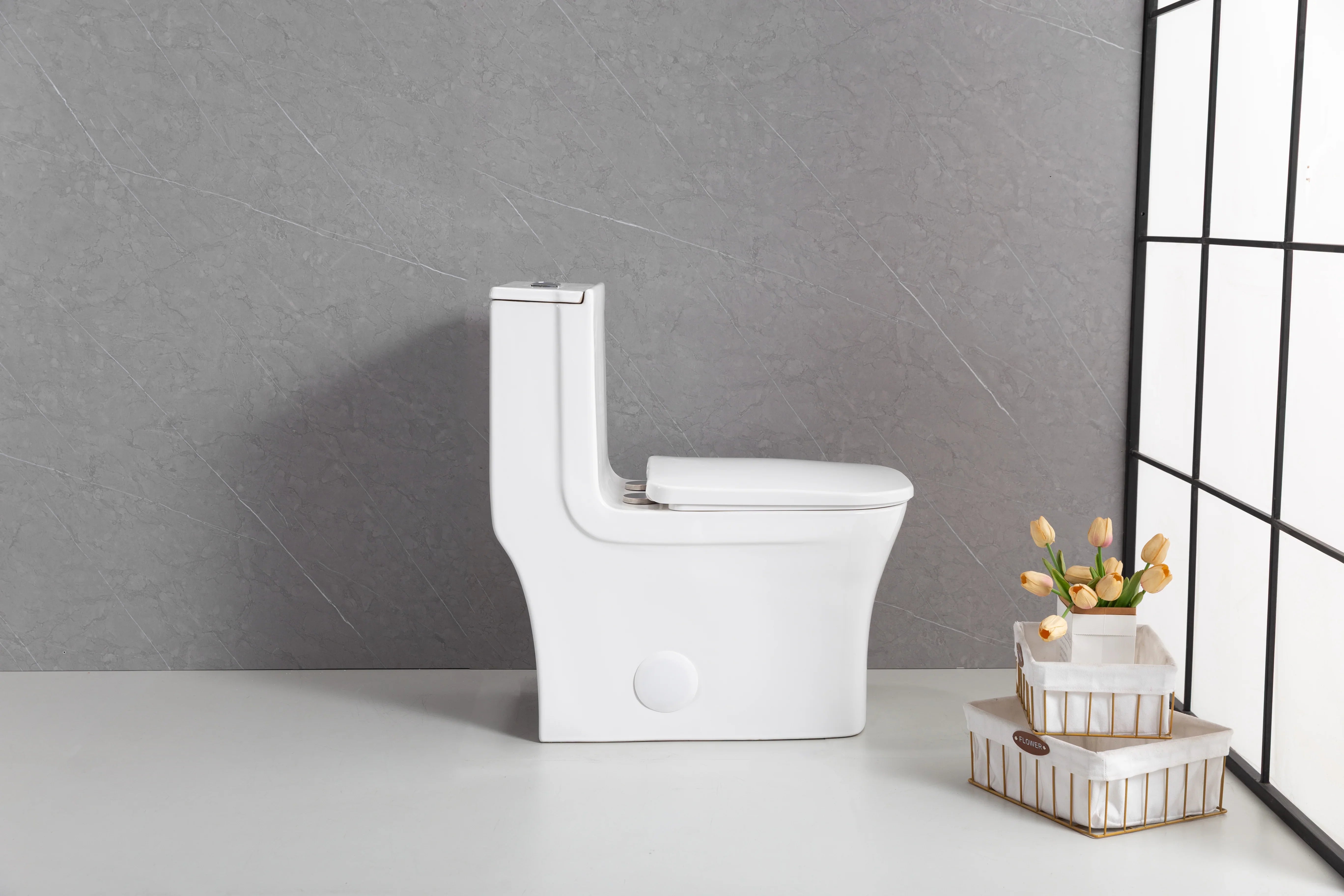 Merida One-Piece Toilet in White – Dual Flush Elongated Square Bowl
