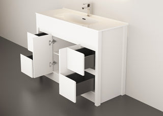 48" Matte White Freestanding Single Sink Bathroom Vanity with White Ceramic Countertop