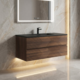 Meuble-Lavabo Mural 48po Noyer avec Comptoir de Quartz d'ingénierie Noir