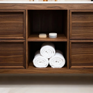 72" Natural Walnut Freestanding Double Sink Bathroom Vanity with White Solid Surface Countertop