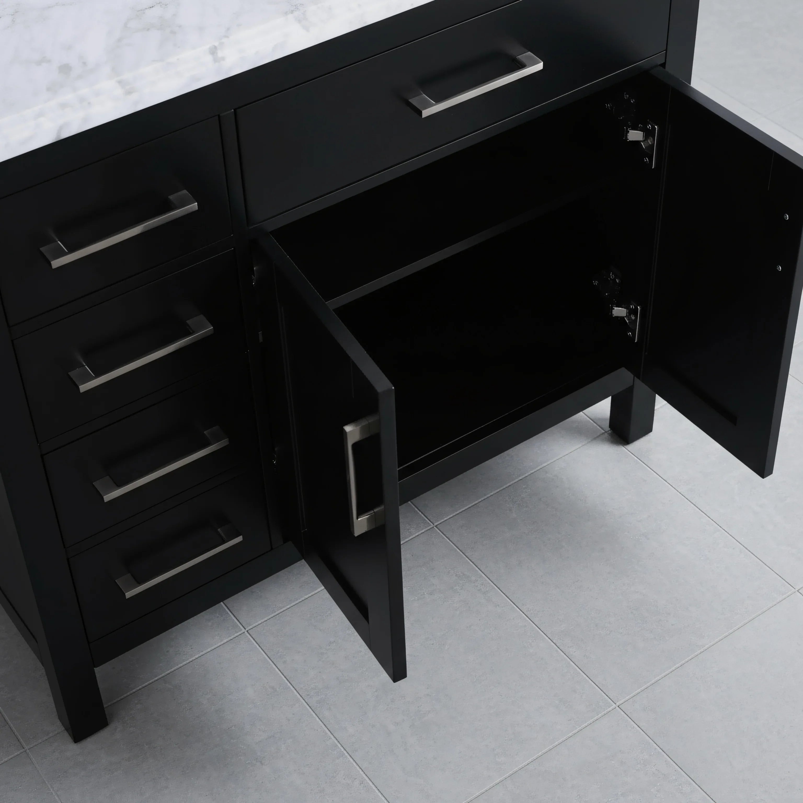 Meuble Lavabo Autoportant Noir 36po avec Comptoir en Marbre Carrera