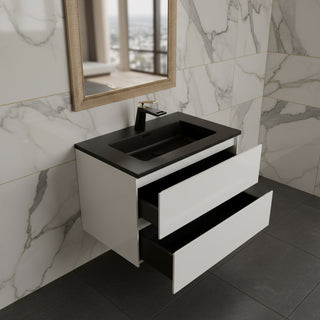 Meuble-lavabo mural blanc 24" avec Comptoir en quartz noir reconstitué