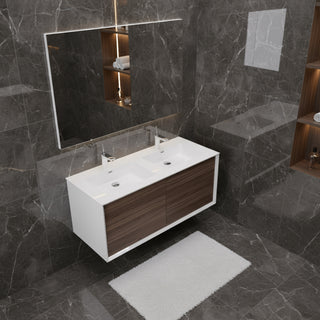 Meuble-Lavabo Mural 48po Noyer avec Comptoir de Polymarbre Blanc