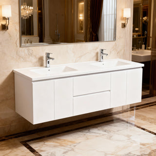 Meuble-Lavabo Mural 72po Blanc avec Comptoir de Polymarbre Blanc