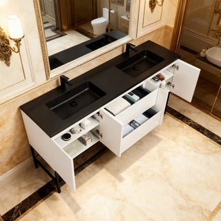 Meuble-Lavabo Mural 72po Blanc avec Comptoir de Quartz d'ingénierie Noir