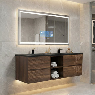 Meuble-Lavabo Mural 72po Noyer avec Comptoir de Quartz d'ingénierie Noir