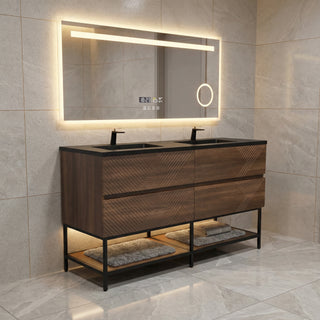 Meuble-Lavabo Mural 60po Noyer avec Comptoir de Quartz d'ingénierie Noir